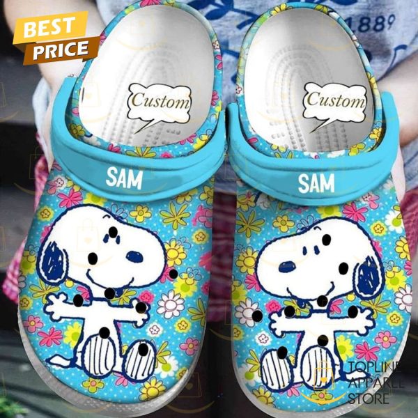 Personalized Adorable Peanut Snoopy Floral Blue Crocs