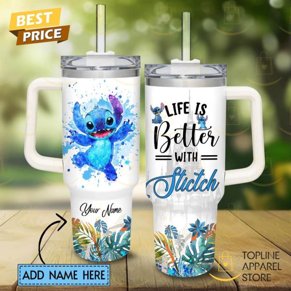 Personalized Life Is Better With Stitch Tumbler With Handle And Straw