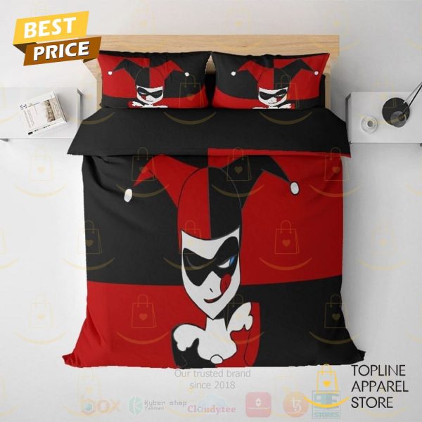 Halloween Joker And Harley Quinn Design Black x Red Bedding Set