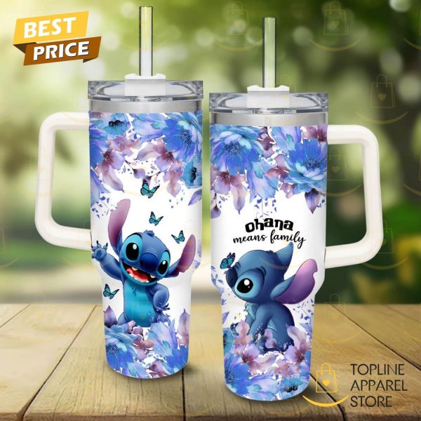 Ohana Means Family Stitch Tumbler With Handle And Straw