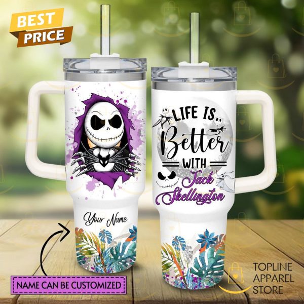 Personalized Life Is Better Jack Skellington Tumbler With Handle And Straw