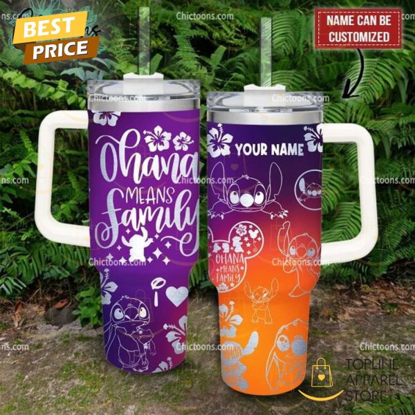 Personalized Ohana Means Family Stitch Bottles Tumbler With Handle And Straw