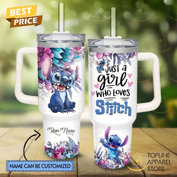 Personalized Just A Girl Who Loves Stitch Tumbler With Handle And Straw