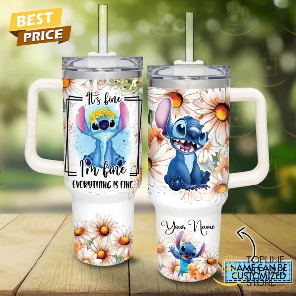 Personalized Stitch – It Fine Im Fine Everything Is Fine Tumbler With Handle And Straw