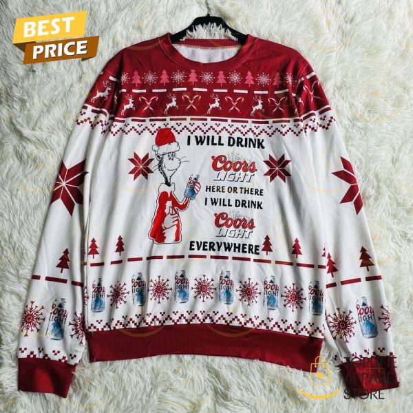 Corona Extra Beer Grinch I Will Drink Here Or There I Will Drink Everywhere Holiday Sweater