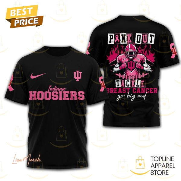 Indiana Hoosiers Pink Out Tackle Breast Go Big Red 3D T-Shirt – Black