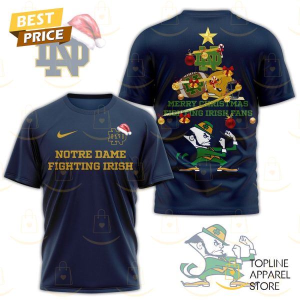 Notre Dame Fighting Irish Merry Christmas Fighting Irish Fans 2024 3D T-Shirt – Blue