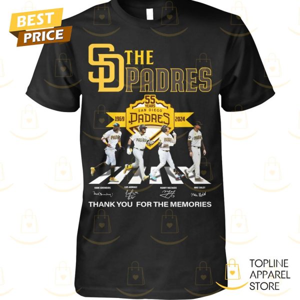 The San Diego Padres 55 Years 1969-2024 Signature Thank You For The Memories Unisex T-Shirt