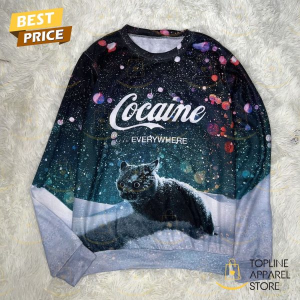 Cocaine Everywhere Cat With Snow Christmas Sweater