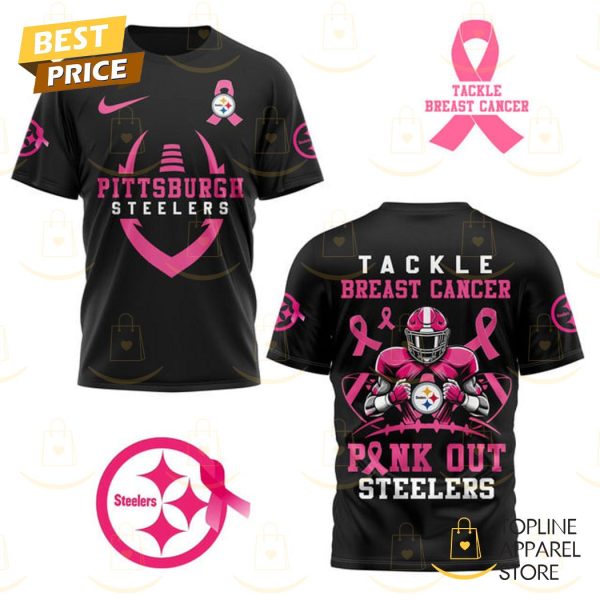 Pittsburgh Steelers Tackle Breast Pink Out Steelers 3D T-Shirt – Black