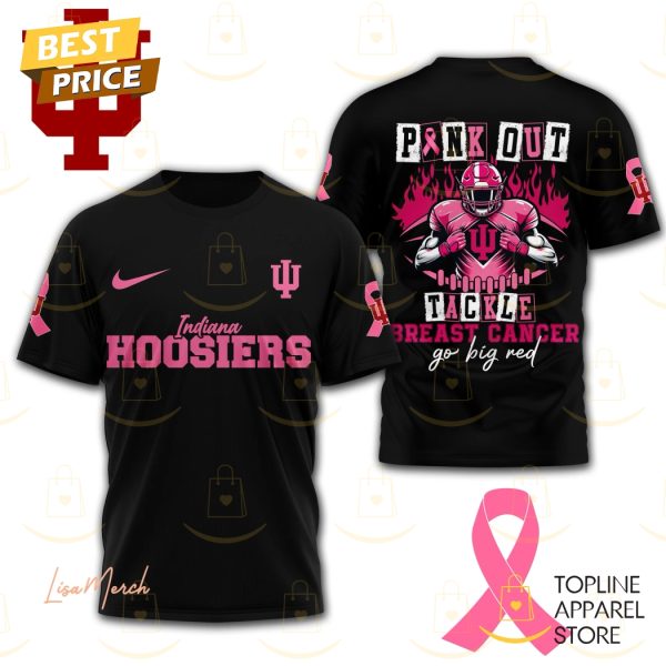 Indiana Hoosiers Pink Out Tackle Breast Go Big Red 3D T-Shirt – Black