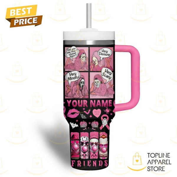 Personalized Horror In October We Wear Pink Thug Life Tumbler With Handle And Straw