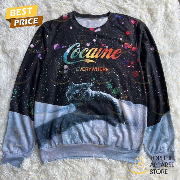 Cat Cocaine Everywhere Let It Snow Christmas Sweater