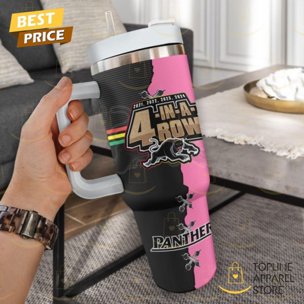 Personalized Penrith Panthers 4 In A Row Tumbler With Handle And Straw