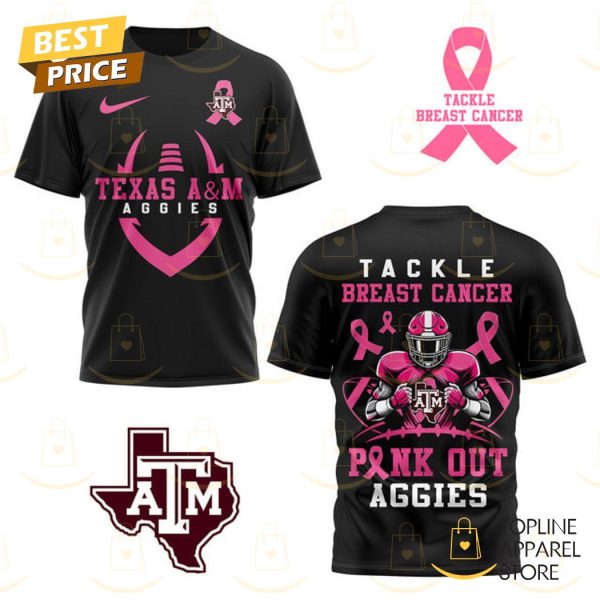 Texas A&M Aggies Tackle Breast Pink Out 3D T-Shirt – Black