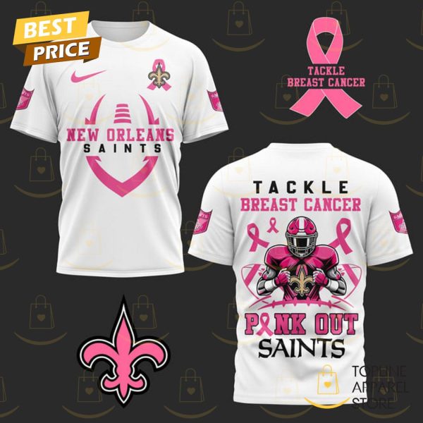 New Orleans Saints Tackle Breast Pink Out Saints 3D T-Shirt