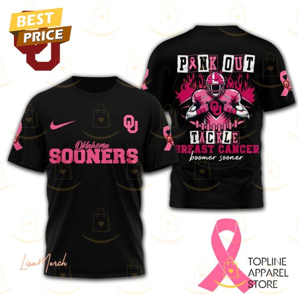 Oklahoma Sooners – Pink Out Tackle Breast Cancer Booner Sooner 3D T-Shirt – Black