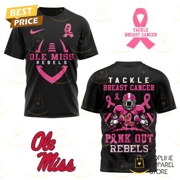 Ole Miss Rebels Tackle Breast Pink Out 3D T-Shirt – Black