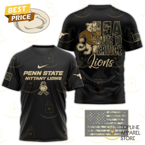 Penn State Nittany Lions – USA Salute To Service Lions 3D T-Shirt – Black