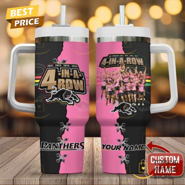 Personalized Penrith Panthers 4 In A Row Tumbler With Handle And Straw