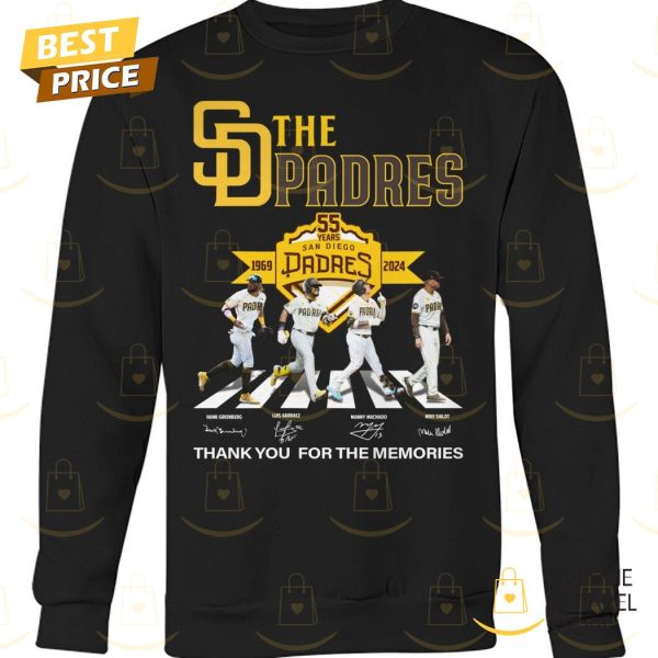 The San Diego Padres 55 Years 1969-2024 Signature Thank You For The Memories Unisex T-Shirt