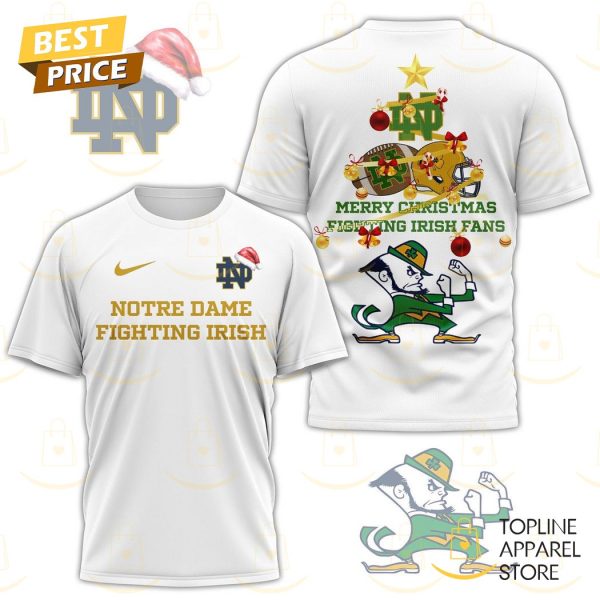 Notre Dame Fighting Irish Merry Christmas Fighting Irish Fans 2024 3D T-Shirt – White