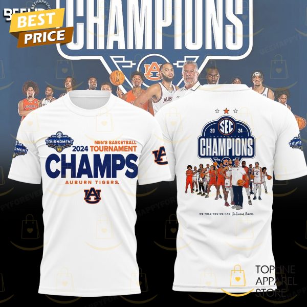 2024 Men Basketball Tournament Champs Auburn Tigers 3D T-Shirt – White