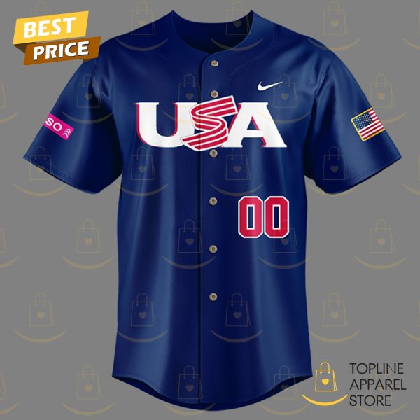 Personalized USA Baseball Logo Baseball Jersey – Blue