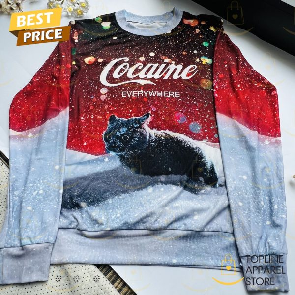 Let It Snow Cat Cocaine Everywhere 3D Ugly Christmas Sweater