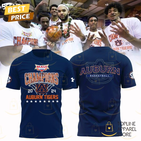 Auburn Tigers Men Basketball 2024 Maui Invitational Champions 3D T-Shirt – Blue