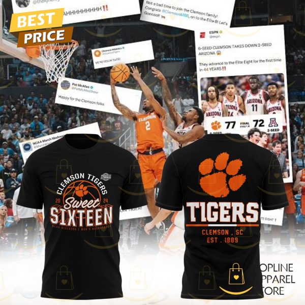 Clemson Tigers Basketball 2024 Sweet Sixteen 3D T-Shirt