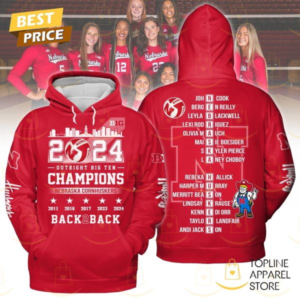 Nebraska Cornhuskers 2024 Outright Big Ten Champions Back 2 Back Hoodie