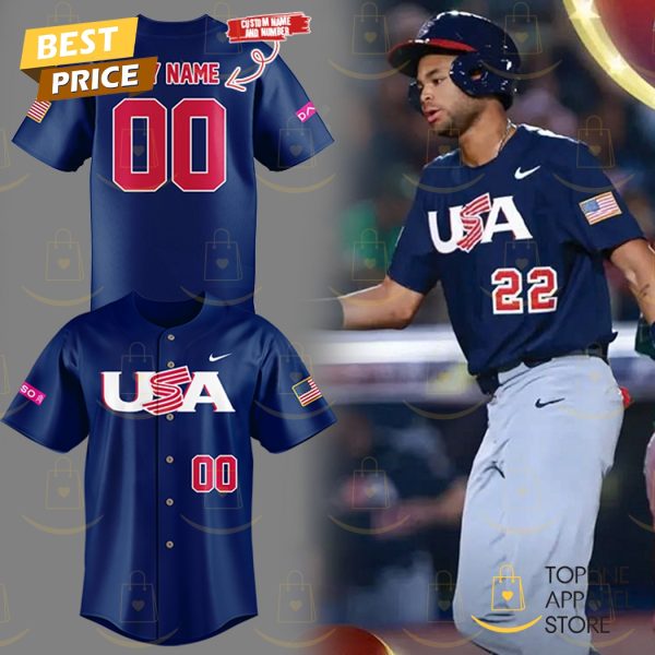 Personalized USA Baseball Logo Baseball Jersey – Blue