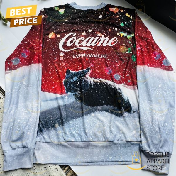 Let It Snow Cat Cocaine Everywhere 3D Ugly Christmas Sweater