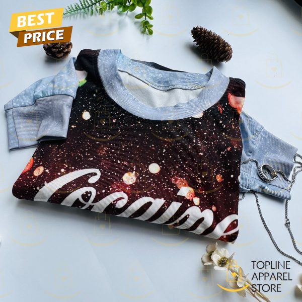 Let It Snow Cat Cocaine Everywhere 3D Ugly Christmas Sweater