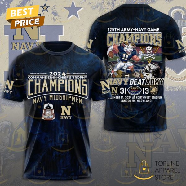 2024 Commander In Chiefs Trophy Champions Navy Midshipmen 3D T-Shirt