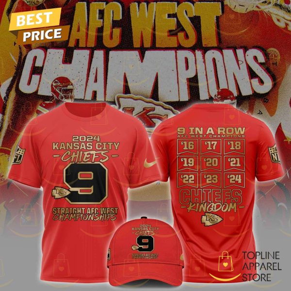 2024 Kansas City Chiefs Champions Straight 9 AFC West Titles 3D T-Shirt