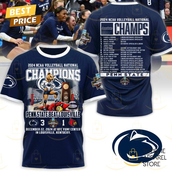 2024 National Champions Penn State Nittany Lions Volleyball Beat Louisville 3D T-Shirt – Blue