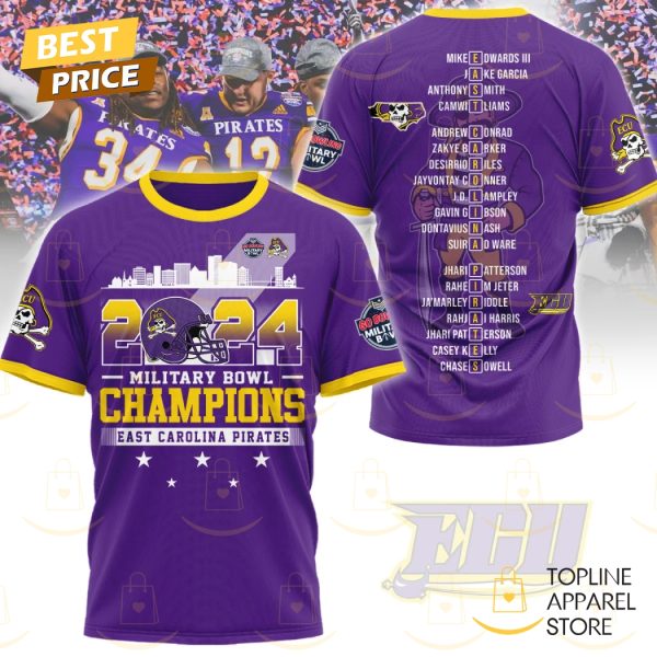 East Carolina Pirates 2024 Military Bowl Champions 3D T-Shirt