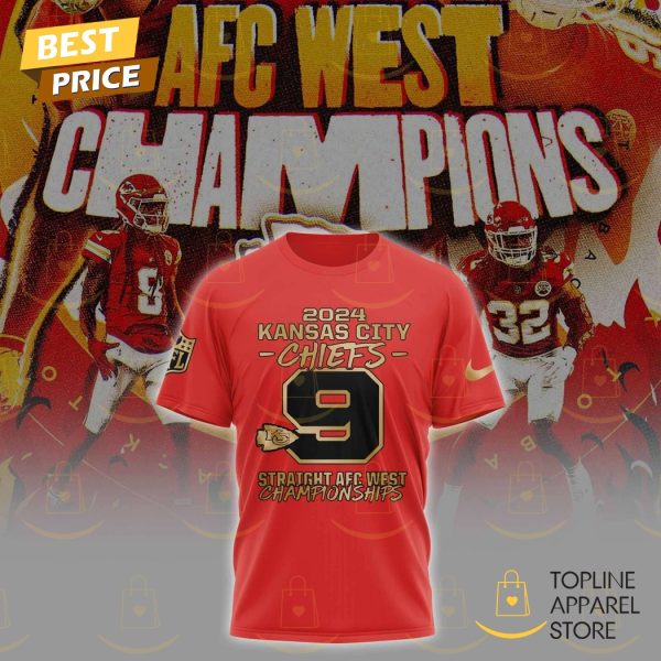 2024 Kansas City Chiefs Champions Straight 9 AFC West Titles 3D T-Shirt