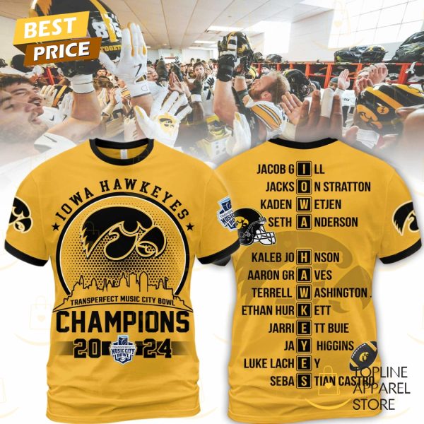 Iowa Hawkeyes Transperfect Music City Bowl Champions 2024 3D T-Shirt