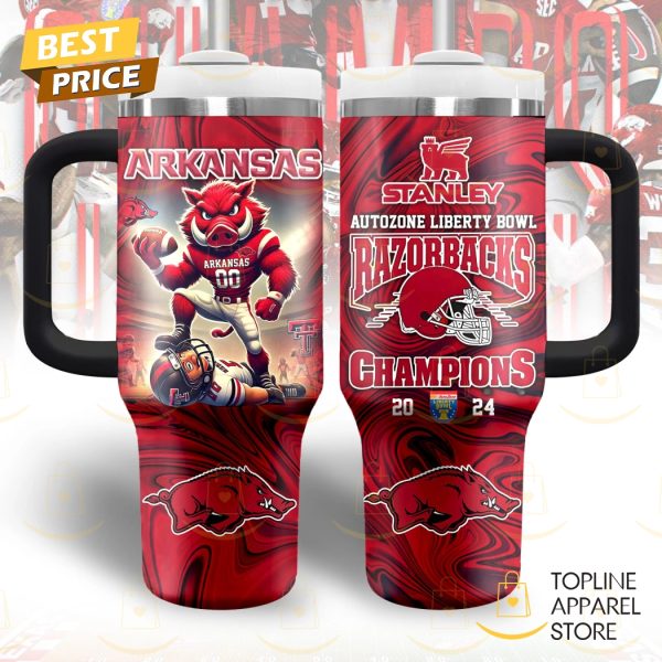 Arkansas Razorbacks Autozone Liberty Bowl Champions 2024 Tumbler With Handle And Straw