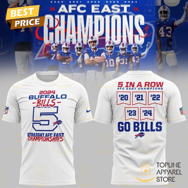 2024 AFC East Division Champions Buffalo Bills – Go Bills 3D T-Shirt – White