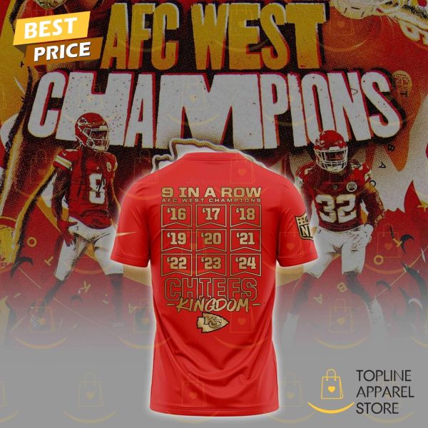 2024 Kansas City Chiefs Champions Straight 9 AFC West Titles 3D T-Shirt