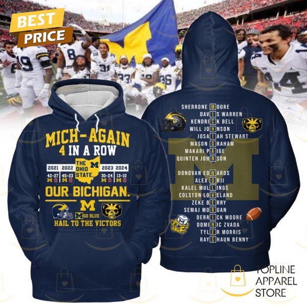 Michigan Wolverines 4 In A Row Hail To The Victors Hoodie