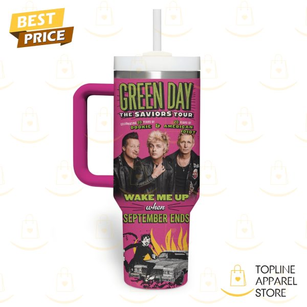 Personalized Green Day Wake Me Up When September Ends Tumbler With Handle And Straw