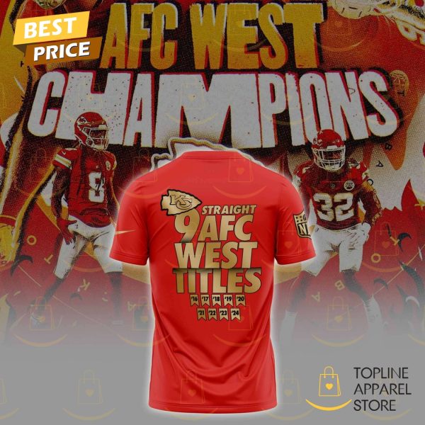 Kansas City Chiefs Champions Straight 9 AFC West Titles 3D T-Shirt