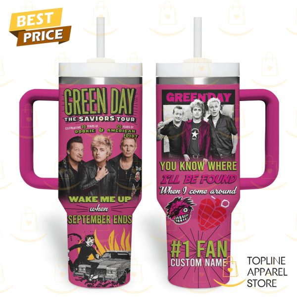 Personalized Green Day Wake Me Up When September Ends Tumbler With Handle And Straw