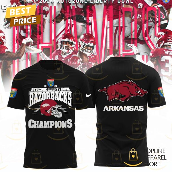 Arkansas Razorback 2024 Autozone Liberty Bowl Champions 3D T-Shirt – Black