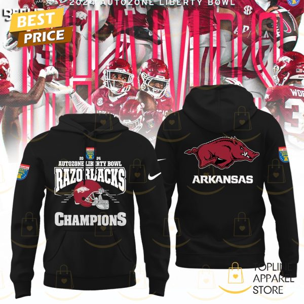 Arkansas Razorback 2024 Autozone Liberty Bowl Champions Hoodie – Black